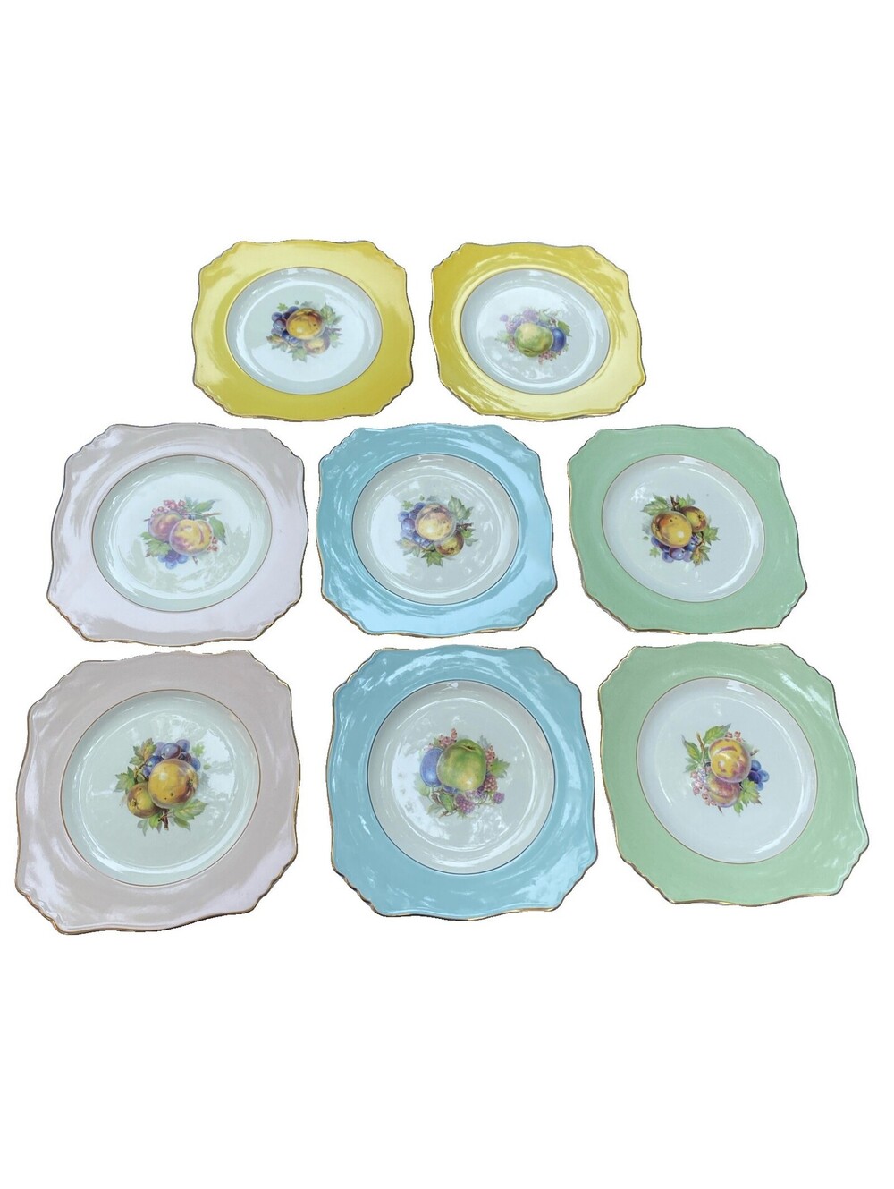 Vintage Johnson Brothers England Square Pastel Plates - SET OF 8 - STUNNING!